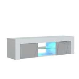 TV Unit 130cm Grey Gloss Doors White Matt Body Modern Cabinet White Grey One Size 1