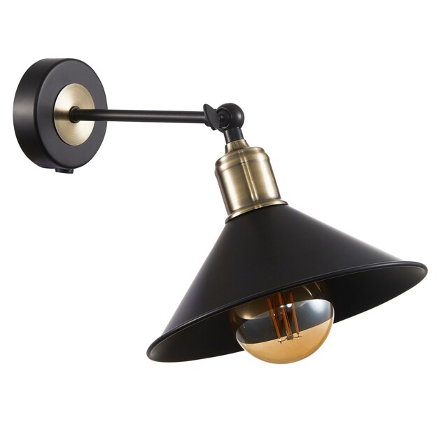 Modern Industrial Switched Wall Light Fitting in Matte Black and Antique Brass Black Black 1