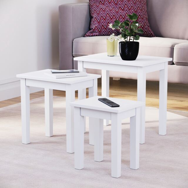 Vida Designs Yorkshire Set of 3 Nest of Tables Sofa Side End Table, White