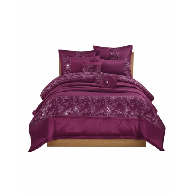 Embroidered Duvet Cover Set Luxury Bedding with Matching Accessories Purple Double
