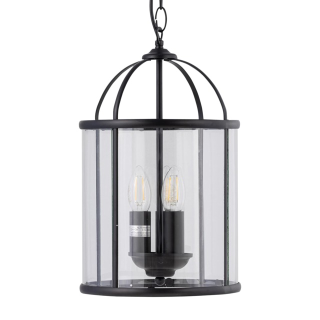 Alicia - Black 3 Light Lantern Style Pendant Black Black and clear glass Small 1