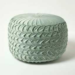 Homescapes Grace Pleated Velvet Green Pouffe