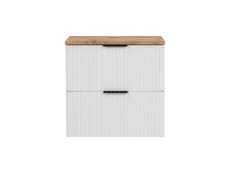 Wall Hung White Bathroom Vanity Unit 600mm Oak Countertop Worktop Cabinet with Drawers Ribbed Fluted Adel