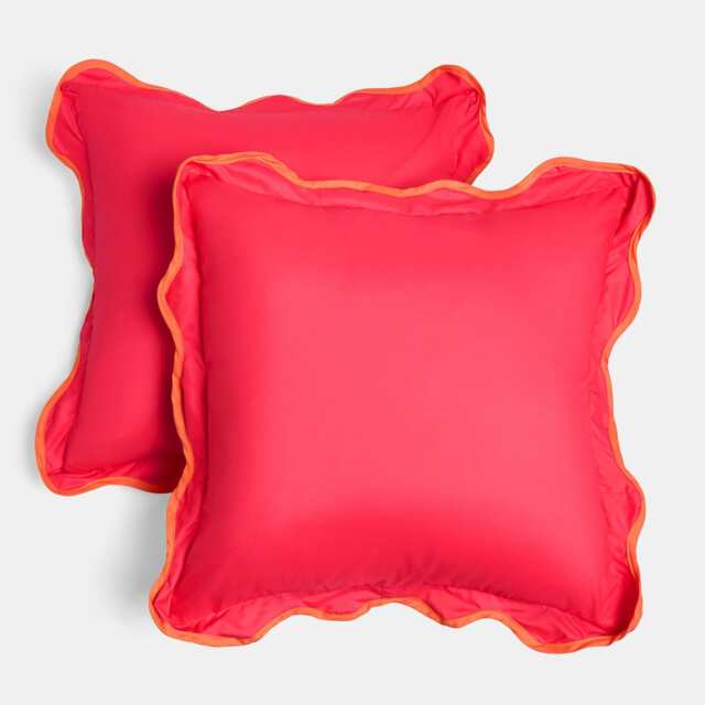 OHS 2 x Scallop Edge Garden Cushion Covers Outdoor Water Resistant Multi Pink/Orange