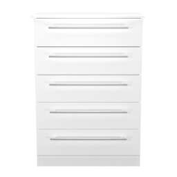 Carlton 5 Drawer Chest of Drawers in Porcelain Matt (Ready Assembled) White Porcelain Matt