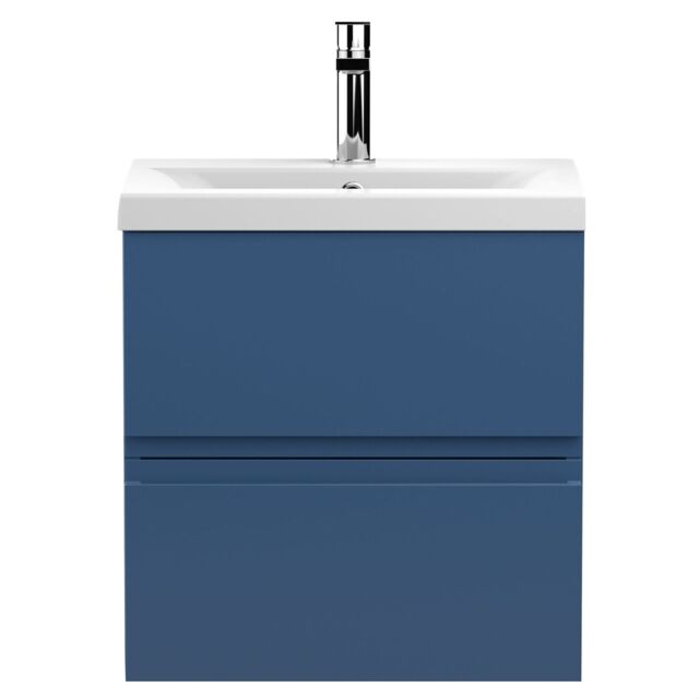 Balterley Mavesyn Contemporary 2 Drawer Wall Hung Vanity Unit with Mid-Edge Basin, Dark Blue, 500mm