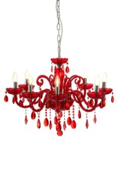 Orsina Murano 8 Bulb Chrome And Red Crystal Glass Chandelier
