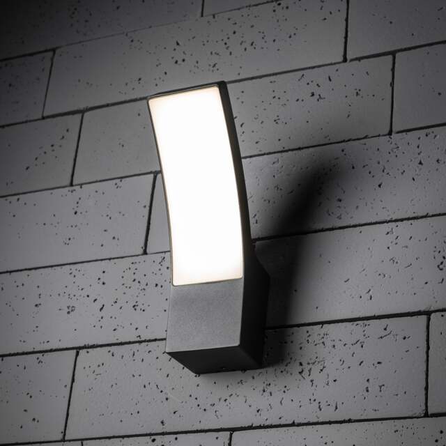 CGC Lighting Millie Anthracite Curved LED Wall Light 12W 4000K IP54 Diecast Aluminium Opal Diffuser Grey Anthracite Dark Grey Height: 24.3 cm Width: 8 cm Depth: 15.9 cm