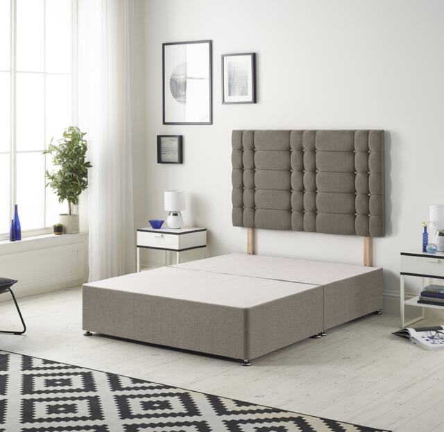 Astoria Divan Bed Base with 30 Inch Diamonte Button Headboard Tweed Fabric Brown Coffee Single