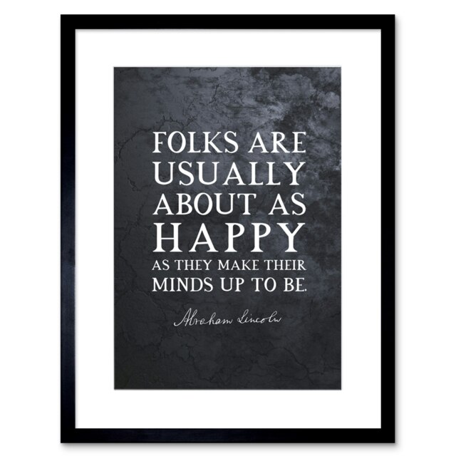 "Slate Quote Abraham Lincoln Folk Arts Happy 9x7"" Black Framed Wall Art Print"
