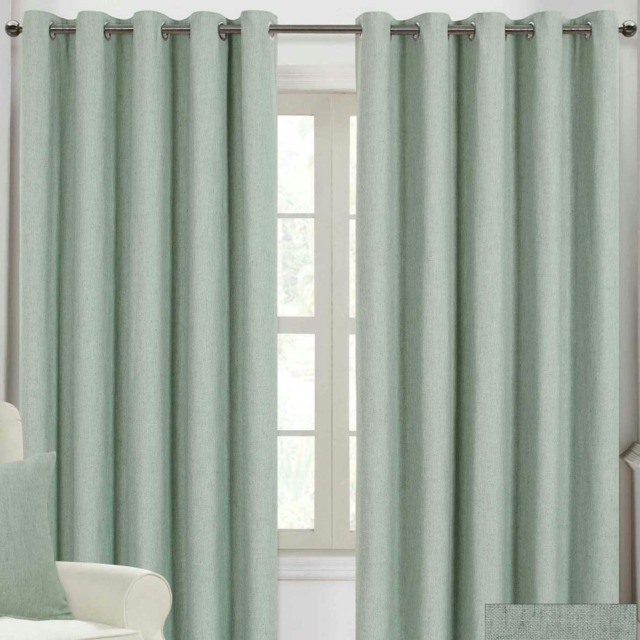 Homescapes Duck Egg Blue Linen Eyelet Lined Curtain Pair - 90 x 72 Inches Blue Duck Egg Blue