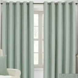 Homescapes Duck Egg Blue Linen Eyelet Lined Curtain Pair - 90 x 72 Inches Blue Duck Egg Blue