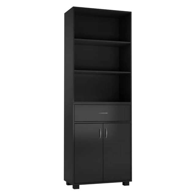 5-Tier Wooden Display Cabinet with Shelves & Drawer Black 76 x 32 x 15.5 1