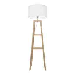 ValueLights Wakefield Quad Base Two Shelf Wooden Floor Lamp White Shade and Bulb