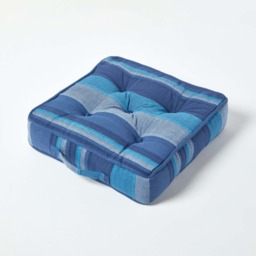 Homescapes Morocco Striped Cotton Floor Cushion Blue Blue 40 x 40 cm