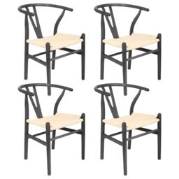 Nicholas Winter 4x Beech Wooden Danish Style Dining Chairs - Black - Solid Wood Wish Beech Bone Wood Chairs Black Black/Natural