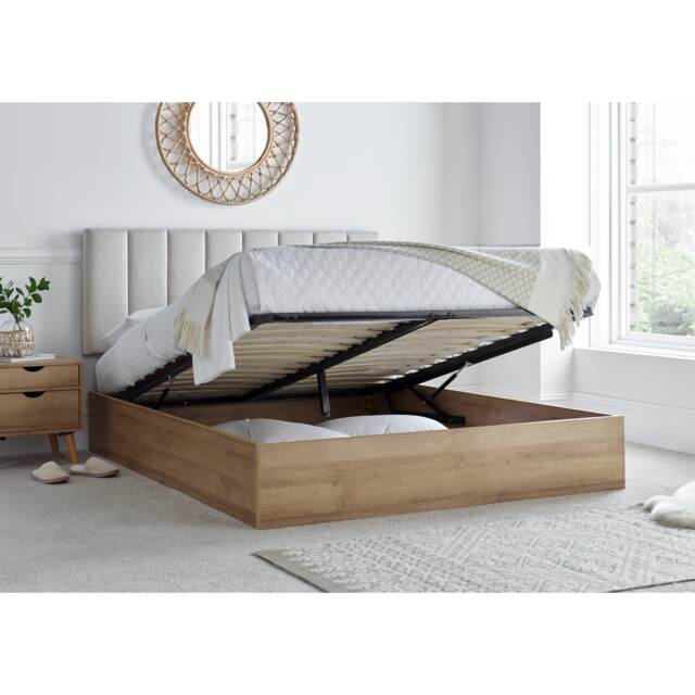 Fabric King Size Ottoman Bed in White