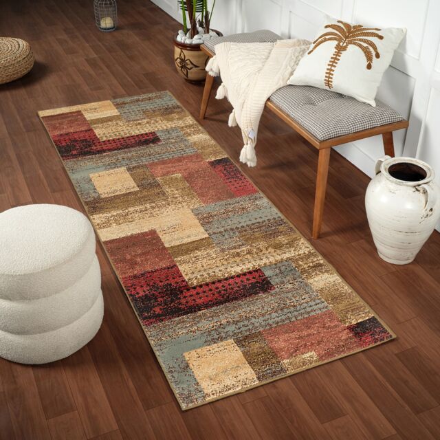 LIVABLISS Riley-Modern Graphic Rug 80 x 220 cm Red Brown Grey