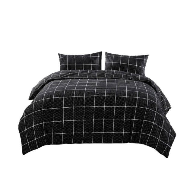 Box Dot Pattern Duvet Cover Set Soft Easy Care Contemporary Bedding Black Double