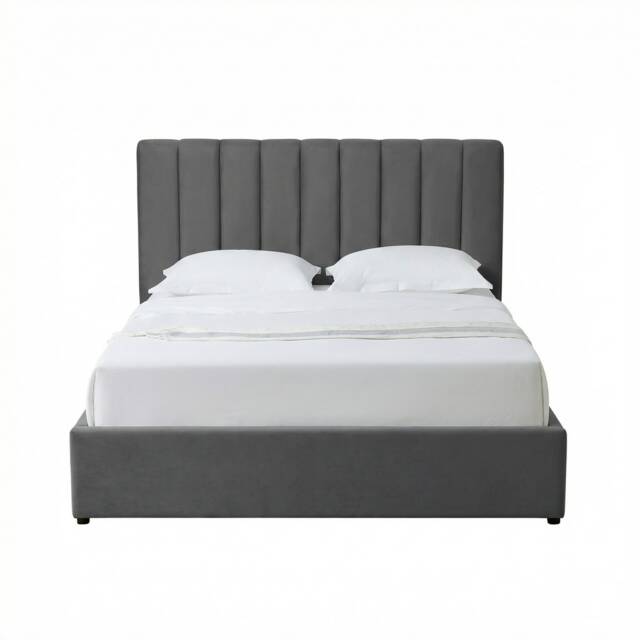 Evelynne Fabric 135cm Double Ottoman Bed Frame with Storage - Dark Grey