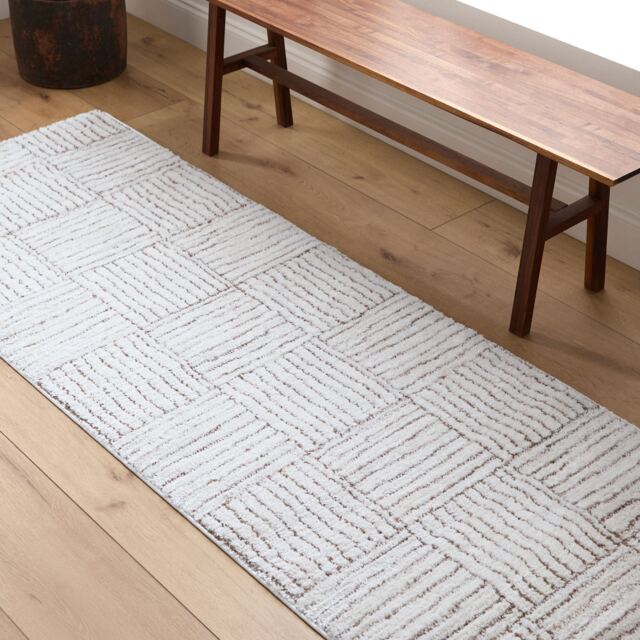 LIVABLISS Galey Alix Architect-Modern Graphic High Pile Rug 80 x 220 cm Ivory Brown