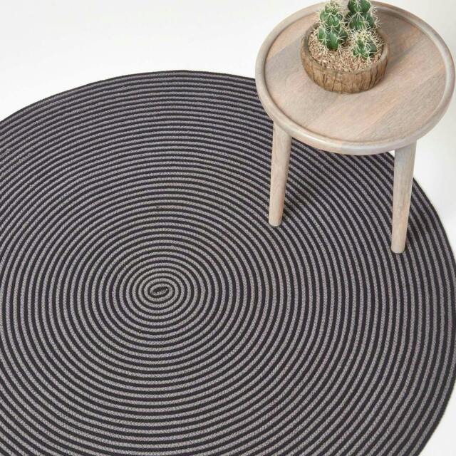 Homescapes Grey and Black Handmade Woven Spiral Braided Rug - 120 cm Round Grey Grey and black