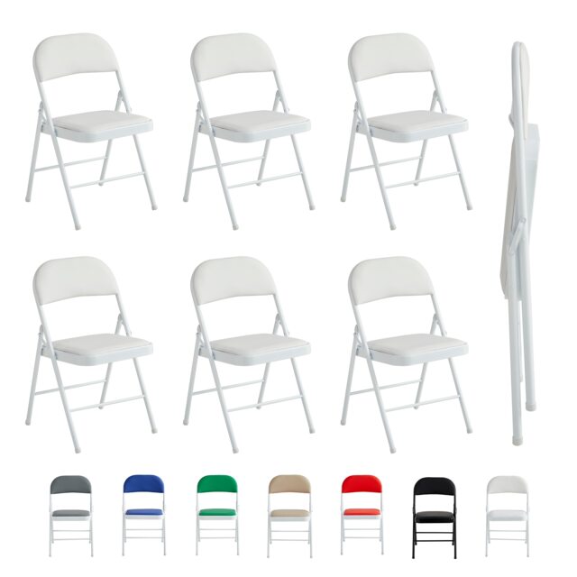 Set of 6 Folding Dining Chairs with Metal Frame and Padded Seats