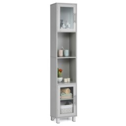 COSTWAY Bathroom Tall Cabinet Slim Storage Organizer White Grey 1