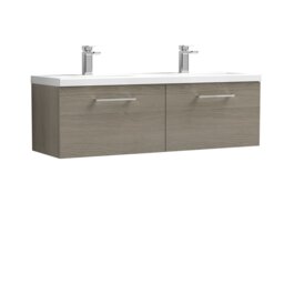 Balterley Level Wall Hung 2 Drawer Vanity Unit with Double Basin for Modern Bathroom Storage Brown Grey Vicenza Oak