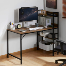 Vida Designs Brooklyn Computer Desk With 3 Shelves Home Office Workstation, Dark Wood