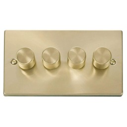 SE HOME Satin Brushed Brass 4 Gang 2 Way LED 100W Trailing Edge Dimmer Light Switch. Gold Satin Brass