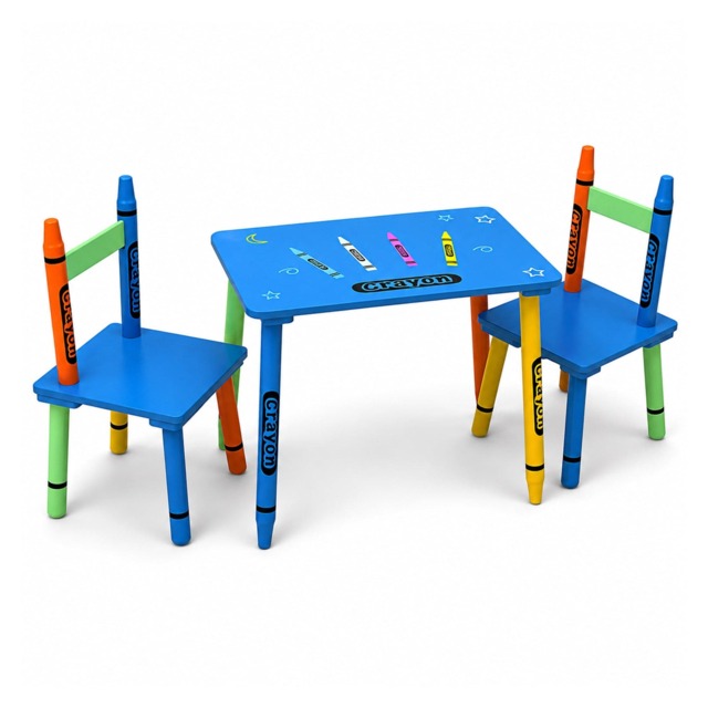 Childrens Wooden Crayon Table and Chairs Set Kids Room Furniture