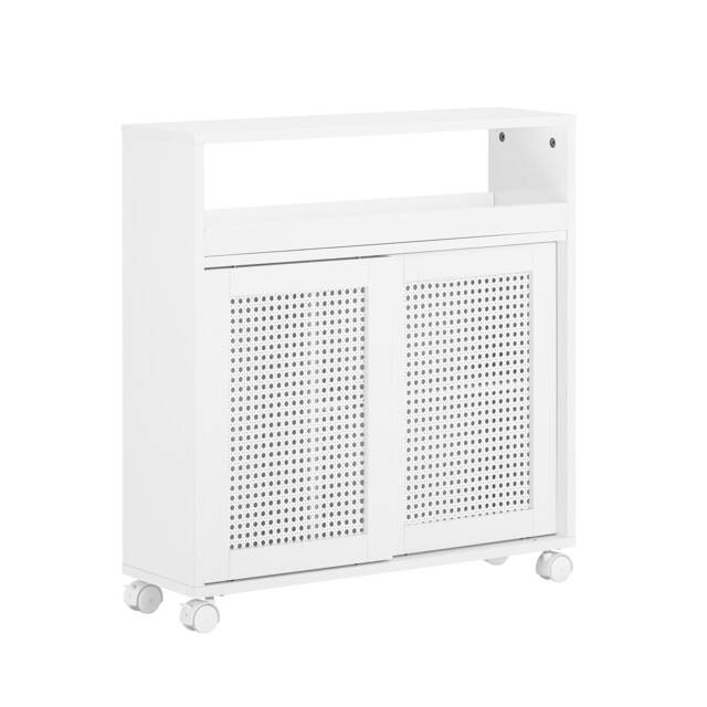 SoBuy Narrow Bathroom Cabinet on Wheels with Adjustable Shelf, White, 25.6x7.9x25.6 inches, 12.55 kg - BZR119-W