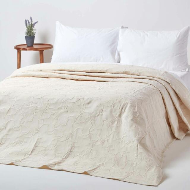 Homescapes Cream Cotton Rich Floral Matelasse Pattern Bedspread - Single Cream 1