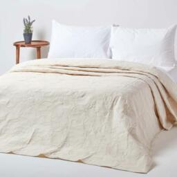 Homescapes Cream Cotton Rich Floral Matelasse Pattern Bedspread - Single