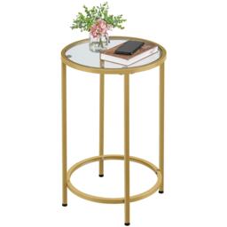 Yaheetech Modern Round End Table with Tempered Glass Top - Gold