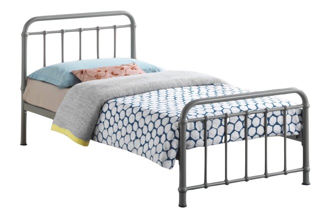 3ft Single Light grey Tubular Steel Metal Retro Victorian Bed Frame Bedstead Grey Pebble Single