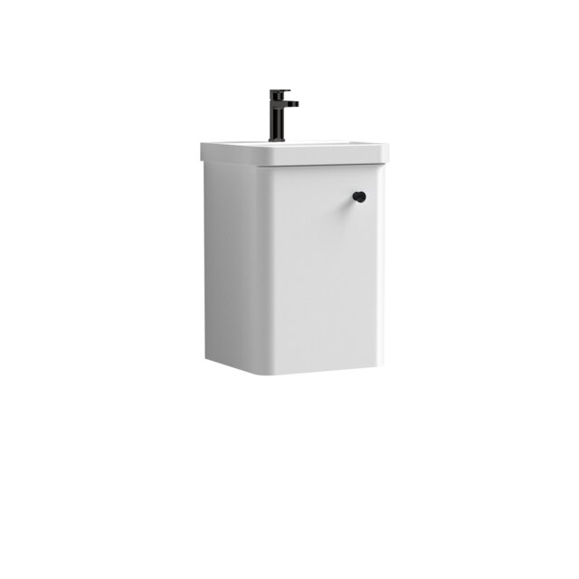 Balterley Curve Modern Bathroom Wall Hung 1 Door Vanity Unit Basin White Gloss White