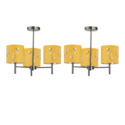 Set of 2 Brea - Antique Brass 3 Light Fittings with Ochre Fern Shades Yellow Yellow 2