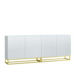 White Sideboard 200cm Fluted Doors Gold Frame Modern Storage Unit Multi