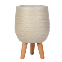 Plaited Style Beige Planter with Legs, Round Indoor Plant Pot Stand for Indoor Plants by Idealist Lite D21 H34 cm, 6L
