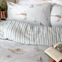 Wylder Abersoch Shore Reversible 100% Cotton Duvet Cover Set Blue Blue Double