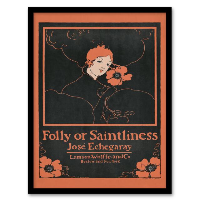 Ethel Reed Framed Wall Art Folly or Saintliness Novel Book Cover Home Décor