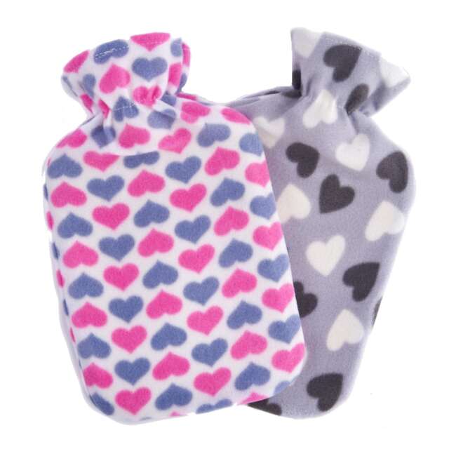K Collection Heart 2L Hot Water Bottle And Cover (Pack of 2) White White/Grey One Size 1