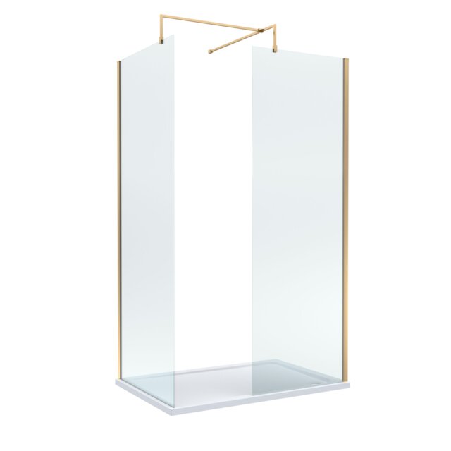 Balterley Glass Walk In Wetroom Screens with Profile and Shower Tray Copper Brushed Brass