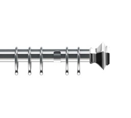 35mm Fixed Length Metal Curtain Pole Set Chrome Aztec Finial 180cm Silver Silver