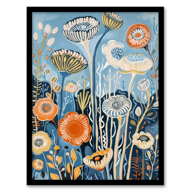 Wildflower Sea Garden Modern Floral Living Room Black Framed Wall Art Print A4