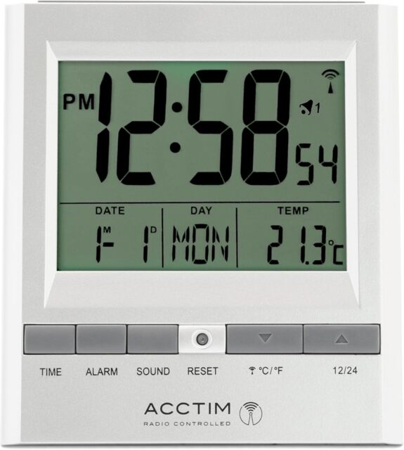 Acctim Chula Radio Controlled LCD Digital Display Couples Dual Alarm Clock Date & Temperature Display
