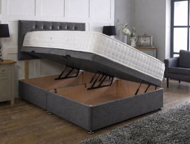 Side Lift Ottoman Charcoal Grey Linen 3ft Single Bed Set Headboard and Mattress Included