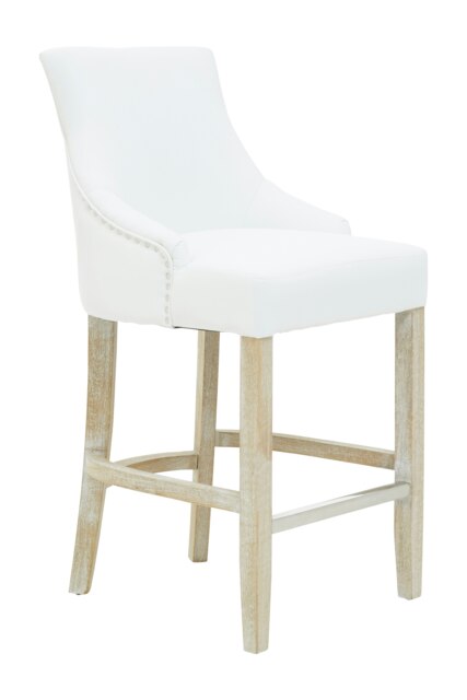 Orsina White Bar Stool with High Back, Velvet Seat Breakfast Bar Chair, Kitchen Stool with Footrest, Chair for Bar
